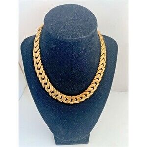 Vintage Monet Signed Chunky Satin Gold Tone Chain Link Choker Necklace 16"